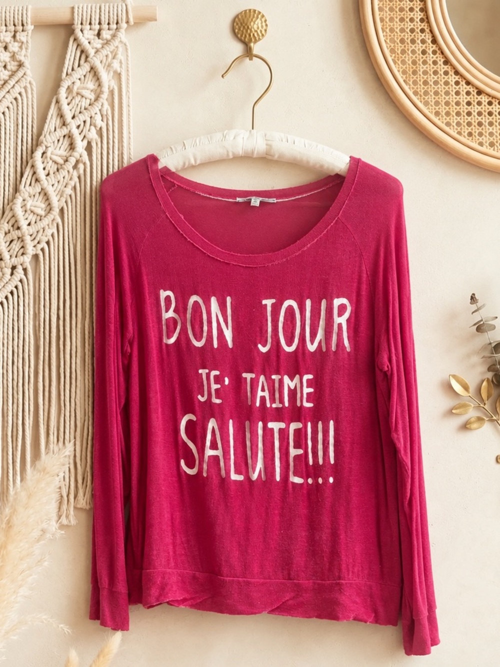 Charlotte Russe Vintage Bon Jour Red/Raspberry Long Sleeve Top